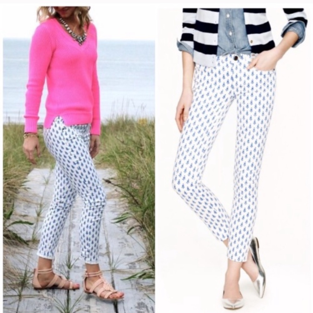 White & Blue Floral Print J CREW Toothpick jeans